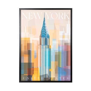 Siyah Ahşap Çerçeveli New York Empire State MDF Üzeri Baskı Tablo Kırmızı-Turuncu 50x2,5x70 Cm.