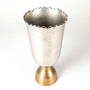Dekoratif Metal Ayaklı Vazo Gümüş-Gold 16x31x16 Cm.