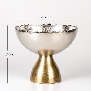 Dekoratif Metal Ayaklı Kase Gümüş-Gold 20x17x20 Cm.