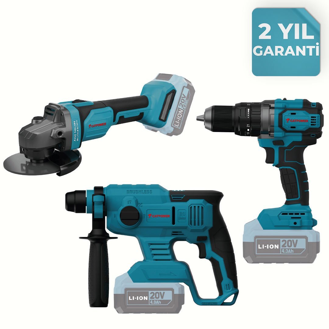 CATPOWER 4235 KÖMÜRSÜZ Akülü Vidalama, Kırıcı ve Taşlama Seti 20V Lİ-İON 2.0Ah /4.0Ah
