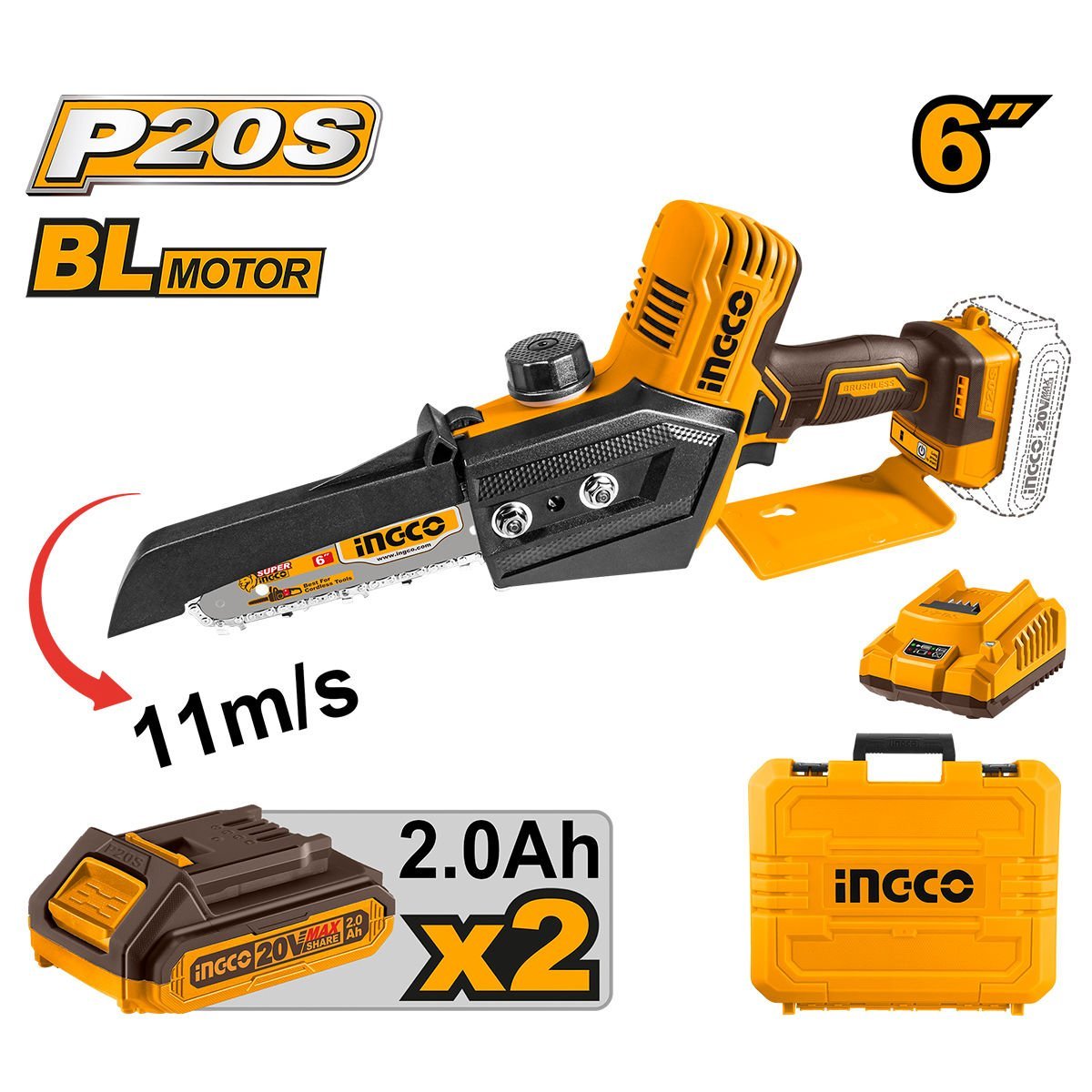 INGCO CGSLI20686 Kömürsüz Li-ion Akülü Dal Kesme 15cm