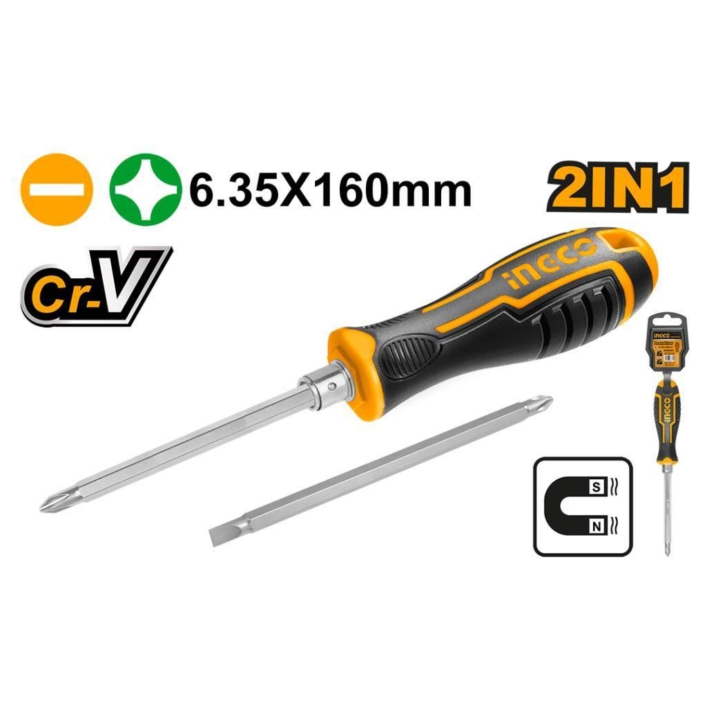 INGCO AKISD0201 Tornavida Düz Yıldız Değişebilir SL6 Düz - PH2 Yıldız