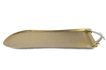 Gold Kılıçlı Çelik Tepsi 43x23cm
