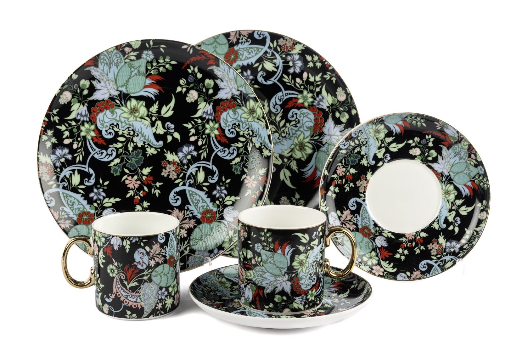 Garden Siyah 2li Pasta Tabaklı Çay Fincan Seti 6 Parça 180cc