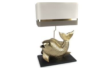 Krem Şapkalı Balık Gold Abajur 50x33x78cm