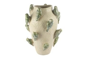 Krem Kuşlu Vazo 34x42cm