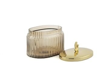 Gold Metal Kapaklı Oval Cam Kavanoz 19x13x17cm