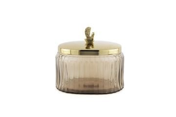 Gold Metal Kapaklı Oval Cam Kavanoz 19x13x17cm