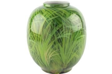 Yeşil Yaprak Desenli Porselen Vazo 30cm
