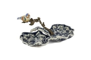 Kuş Figürlü Mavi Yaprak Dekoratif Tabak 23x15cm