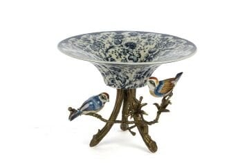 Mavi Kuş Figürlü Ayaklı Dekoratif Kase 33x26cm