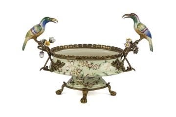 Yeşil Kuş Figürlü Dekoratif Kase 45x30cm