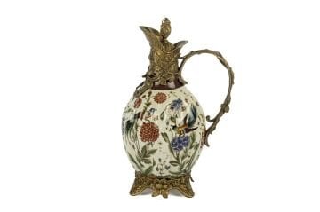 Krem Çiçekli Dekoratif İbrik 25x37cm