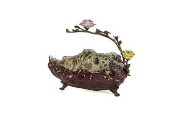 Mürdüm Çiçekli Dekoratif Kase 22x20cm