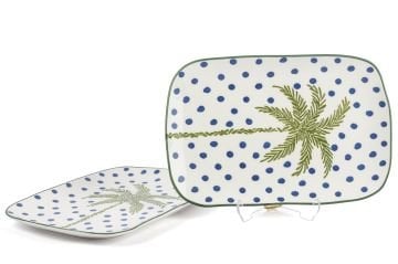 Palmiye Yeşil Mavi Dikdörtgen 2li Servis Tabağı 27x18cm