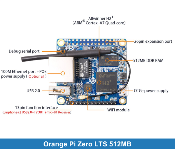 Orange Pi Zero LTS 512MB (H3 Cpu)