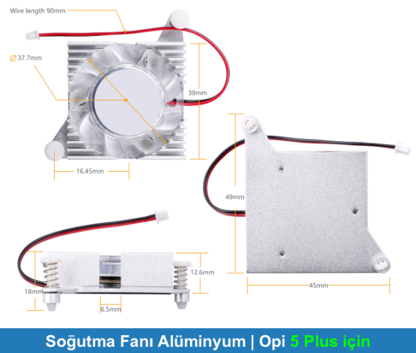 Orange Pi Soğutma Fanı Alüminyum | Opi 5 Plus için