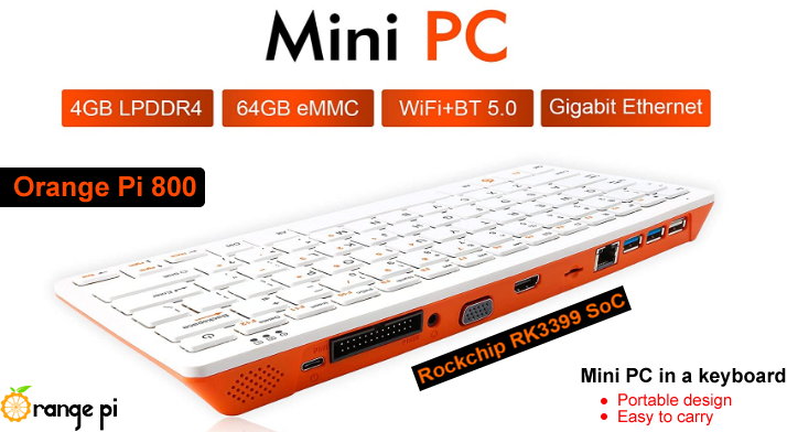 Orange Pi 800 Mini PC in a Keyboard