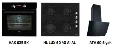 Teka Chef 5 Ankastre Set (HAK 625 BK Fırın + HL LUX 60 4G AI AL Ocak + ATV 60 Siyah Davlumbaz)