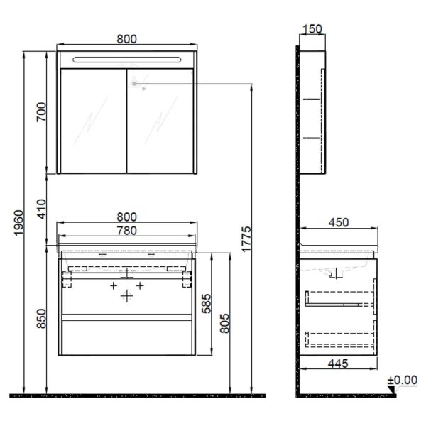 Kale İdea 2.0 80cm Parlak Antrasit Banyo Dolap Takımı 610100200515