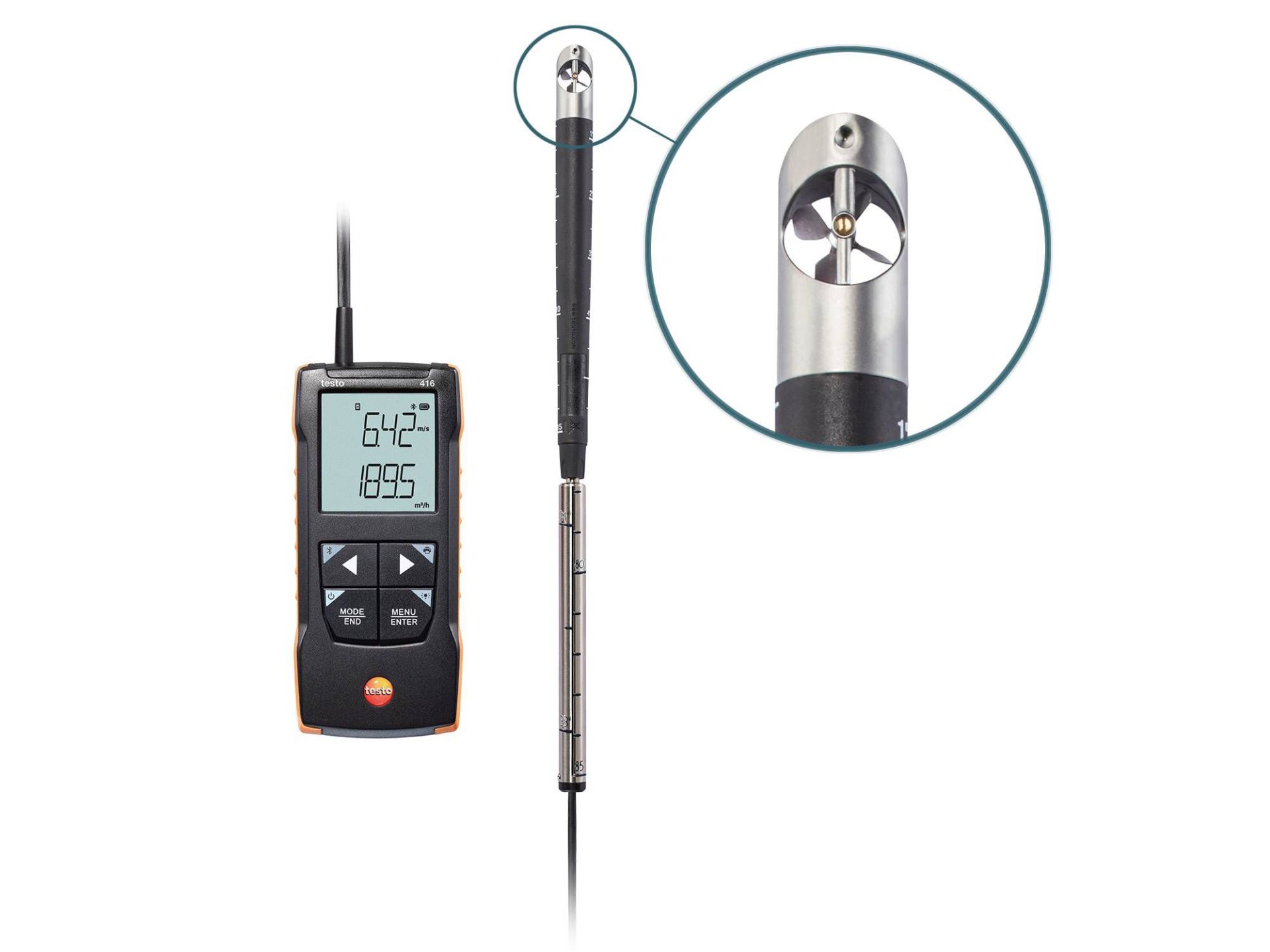 Testo 416 - App bağlantılı, dijital 16 mm pervane anemometre