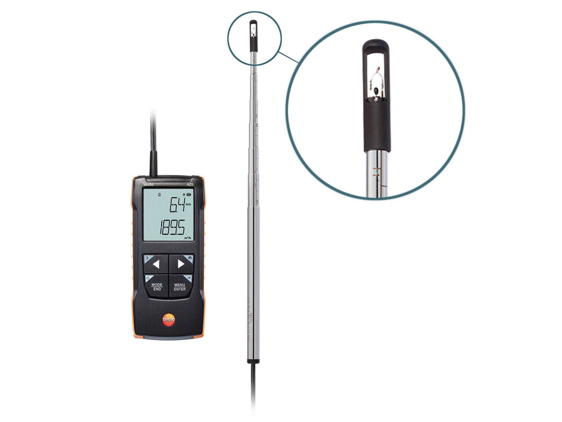 Testo 425 - App bağlantılı, dijital sıcak telli anemometre