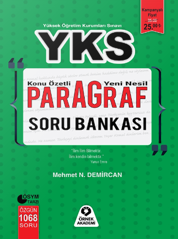 Örnek Akademi Yayınları YKS Konu Özetli Yeni Nesil Paragraf Soru Bankası