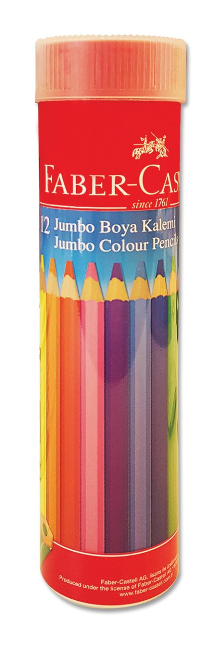 Faber Castell 12'li Jumbo Kuru Boya Kalemi Teneke Kutu