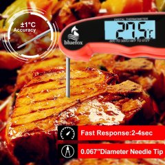 Bluefox Pişirme Termometresi, Dijital Anında Okunan Yemek Termometresi, Et Termometresi, Katlanabilir Problu Mutfak Termometresi, Arkadan Aydınlatmalı LCD Ekran, Barbekü için Otomatik Açma / Kapama, Izgara, Kızartma (Kırmızı)