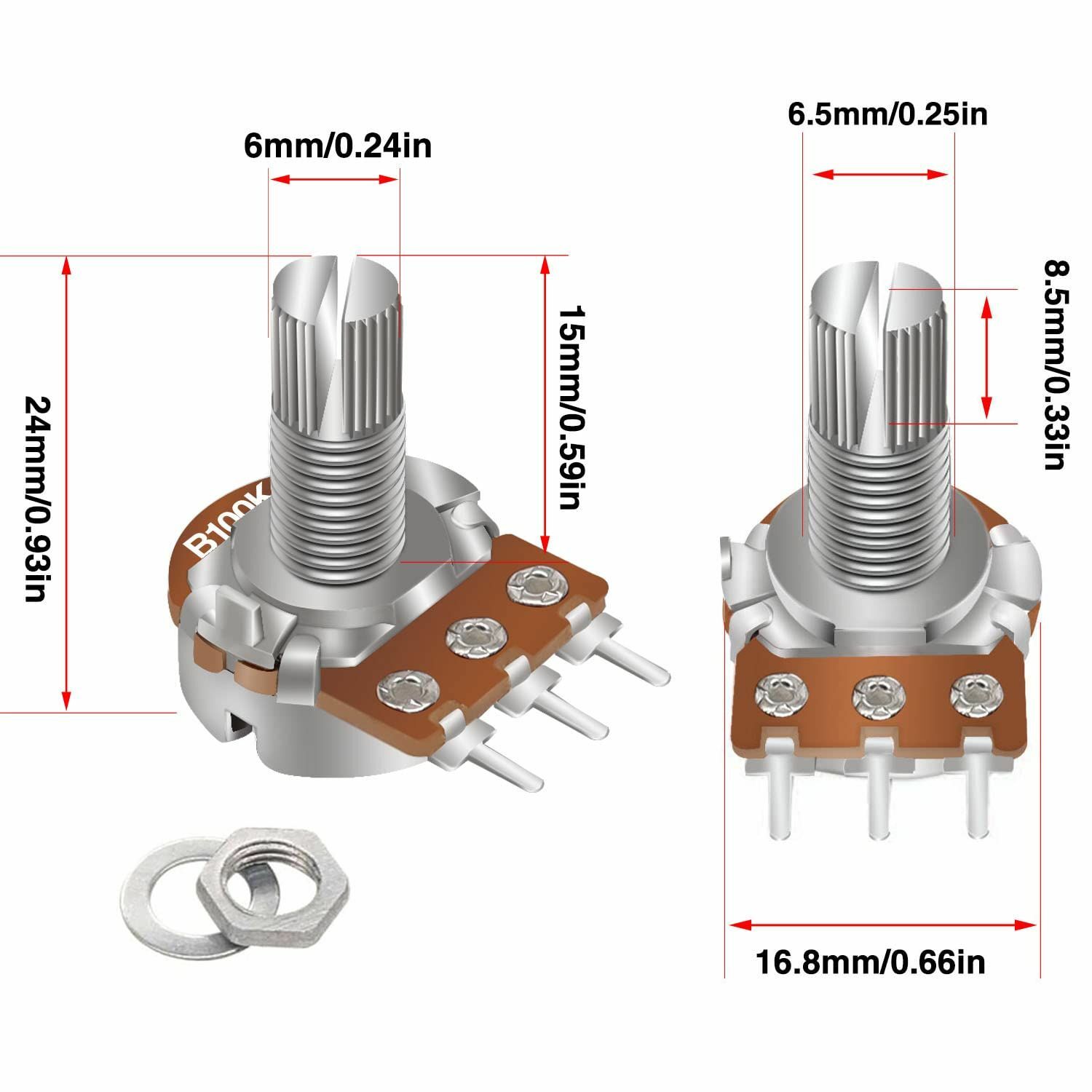 Potansiyometre Kısa Mil 15mm Karbon Potlar