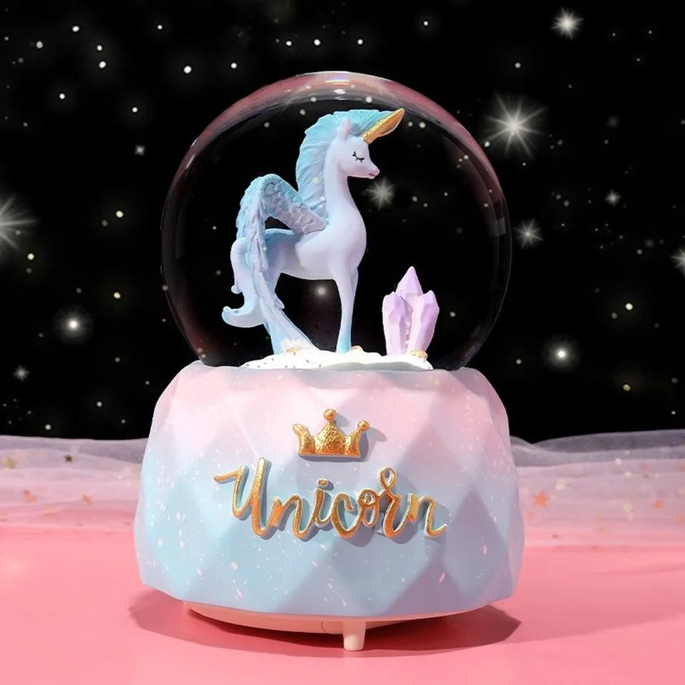 Unicorn Kar Küresi Orta Boy Işıklı Müzikli Kar Küresi Işıklı Müzik Kutusu