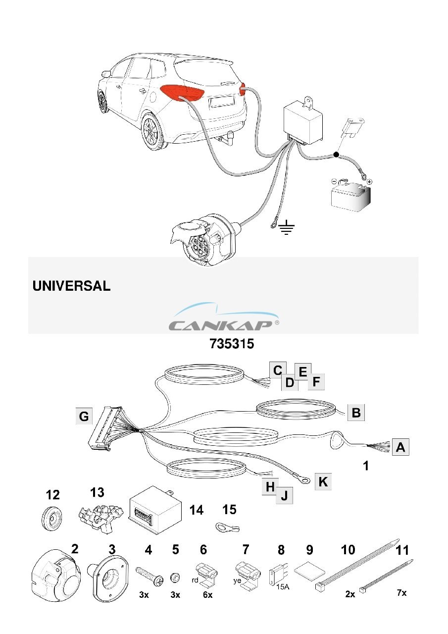 Çeki demiri elektrik tesisatı, 7 pinli, Universal elektronik kit