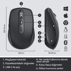 LOGİTECH MX ANYWHERE 3 KOMPAKT KABLOSUZ MOUSE - SİYAH  910-005988