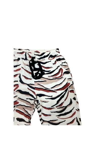 Krem Siyah Zebra Desenli Askılı Sabahlıklı 3'lü Pijama Takımı