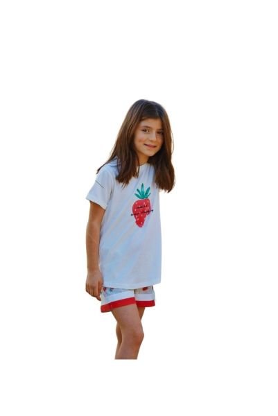 Beyaz Kız Çocuk Kısa Kollu Şortlu Pijama Takımı