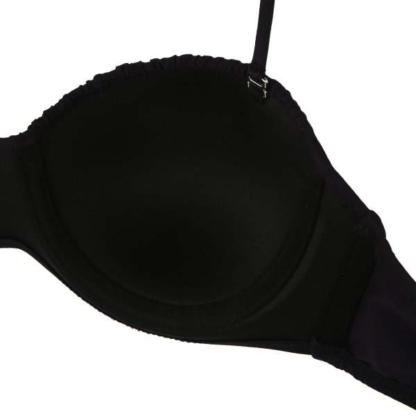 Siyah Büzgülü İçi Boş Kap Straplez Bikini Takımı
