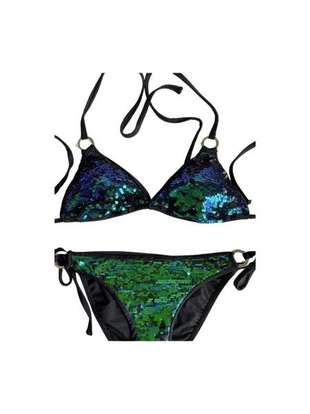 Siyah Yeşil Payetli Üçgen Bikini Takımı
