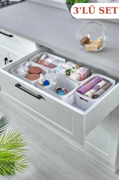 Flosoft 3 Adet Mutfak Banyo Düzenleyici, Buzdolabı Raf Organizer, Dolap İçi Sepet 3’lü Set (3x3,5lt)