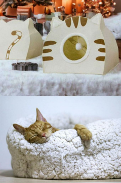 Flosoft Kedi Köpek Evi, Taşınabilir Katlanabilir Keçe Kedi Köpek Yuvası Yatağı 50x44 cm