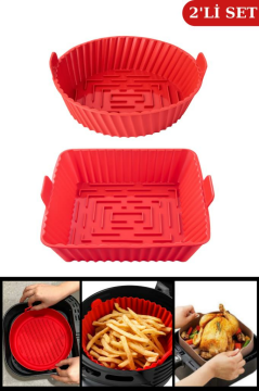 Onikiden Kare ve Yuvarlak Airfryer Silikon Pişirme Kabı Seti 20cm - Hava Fritözlerle Uyumlu 2’li Set