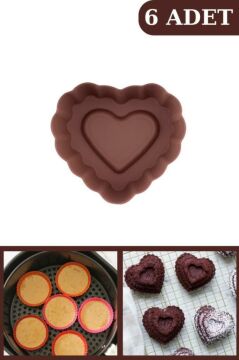 Onikiden Airfryer Silikon Kalp Muffin Kek Kalıbı 6’lı- Tüm Hava Fritözleriyle Uyumlu Sl11
