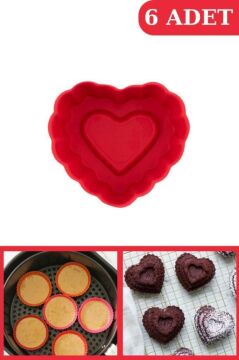 Onikiden Airfryer Silikon Kalp Muffin Kek Kalıbı 6’lı- Tüm Hava Fritözleriyle Uyumlu Sl11