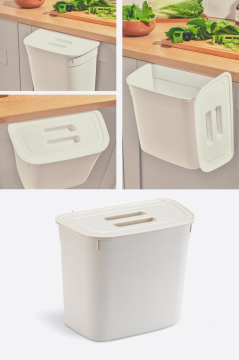 Flosoft Dolap İçi Kapaklı Asılabilir Çöp Kovası, Dolap Kapağı Askılı Çöp Kutusu 7 litre