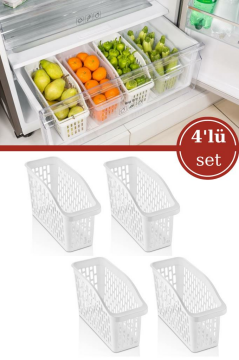 Flosoft 4 Adet Buzdolabı Sepeti, Mutfak Banyo Dolap İçi Düzenleyici Organizer 4’lü Set (13x30x15cm)