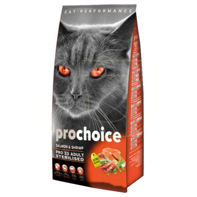 Prochoice Pro 33 Sterilised Somonlu ve Karidesli Kısırlaştırılmış Yetişkin Kuru Kedi Maması 15 KG(stt.03/2026)