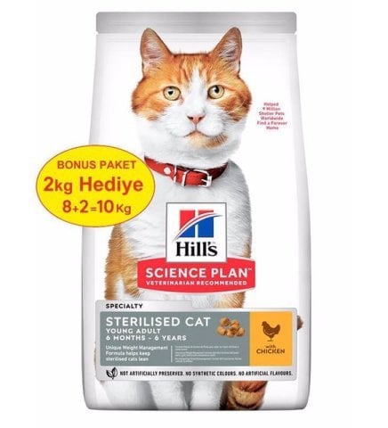Hills Young Adult Sterilised Tavuklu Kısırlaştırılmış Kedi Maması 8+2kg(Bonuslu)(stt.12/2024)