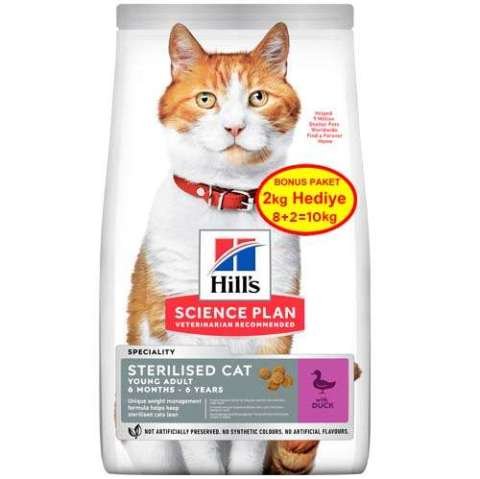 Hills Young Adult Sterilised Ördekli Kısırlaştırılmış Kedi Kuru Maması 8 kg+2kg(Bonuslu)(stt.05/2025)