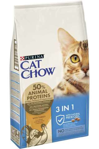 Cat Chow  3 in1 Doğal Prebiyotikli Hindili Yetişkin Kedi Maması 15 kg (skt:04/2025)