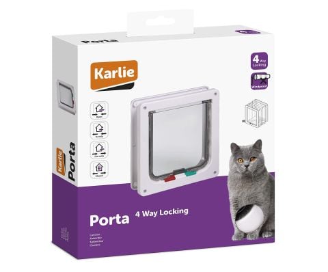 Karlie 4 Yön Kilitli Rüzgara Dayanıklı Kedi Kapısı (Kahverengi - Beyaz) (19.2 x 20 cm)