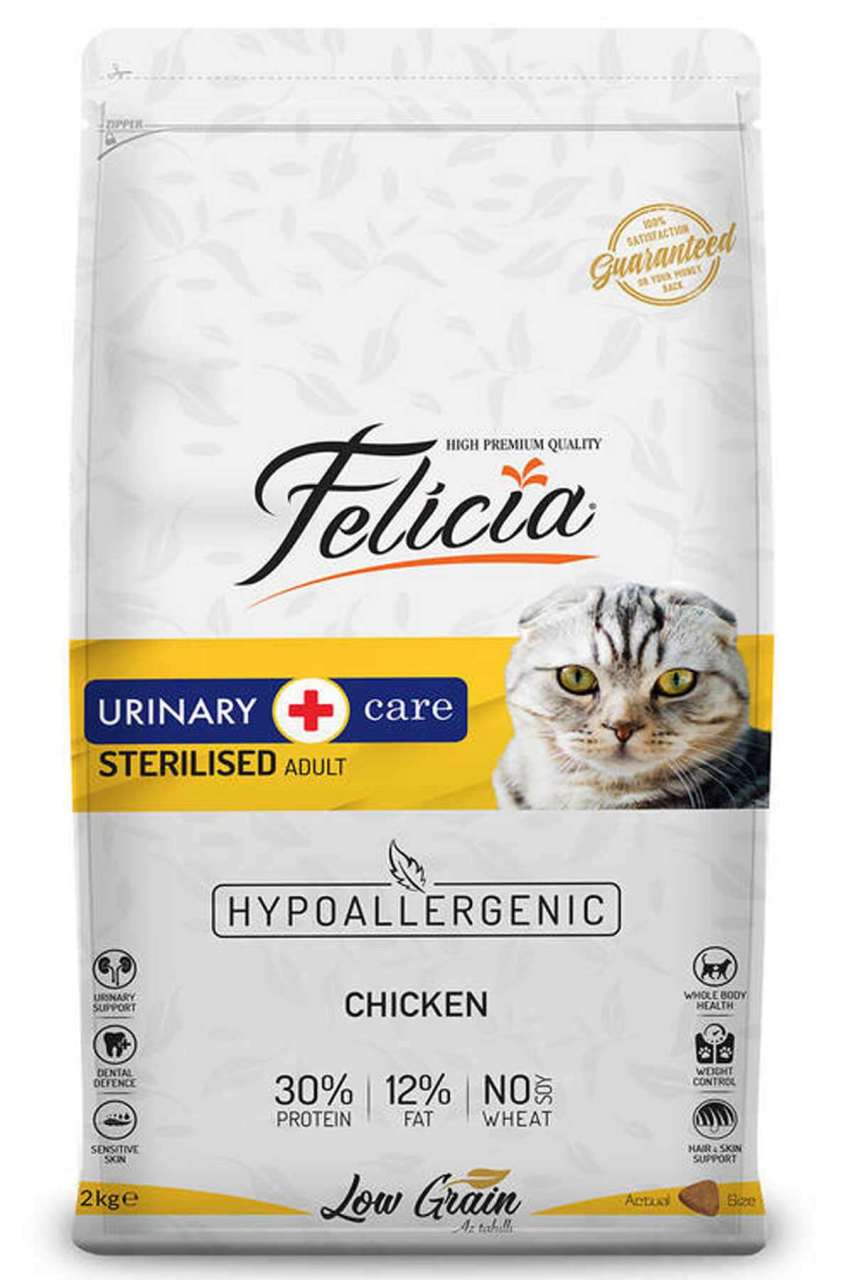 Felicia Düşük Tahıllı Hipoalerjenik Urinary Tavuklu Kısırlaştırılmış Yetişkin Kedi Maması 12 Kg (stt.03/2025)
